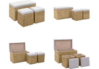 Vidaxl Panca Con 2 Pouf In Seagrass Grigio - Panca - Panche - Panche - Panchine