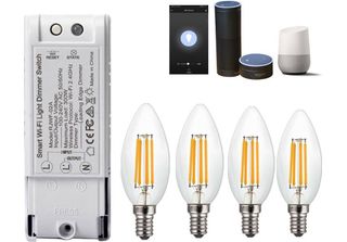 4PCS AC220V E14 4W Dimmable Cob Led Candle Bulbs + Smart Wifi Dimmer Light Swit…