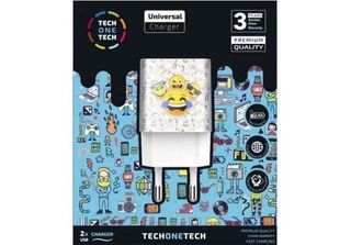 Caricatore Da Parete Tech One Tech Emojitech Smile TEC2502/ 2Xusb/ 2,4A/ Bianco