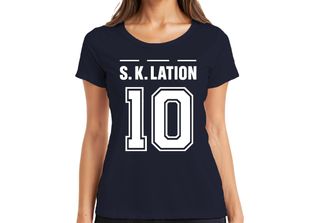 S K Lation 10 Jersey Football Team Party Booze Party Sports Ladies T-Shirt, Nav…