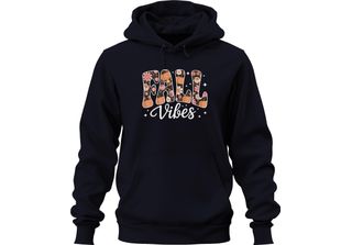 Fall Vibes Autumn Pumpkin Flowers Boho Vintage Floral Cosy Unisex Hoodie, Navy,…