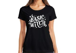 Maglietta Basic Witch Halloween Moon Stars Magical Witch Fan Gothic Donna, Nero…