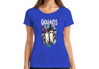 Ghoulmates Halloween Ghosts Ghost Couple Witch Hat Vintage Ladies T-Shirt, Blu,…