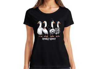 Spooky Goosy Halloween Geese Funny Scary Pumpkin Goose Witch Ladies T-Shirt, Ne…