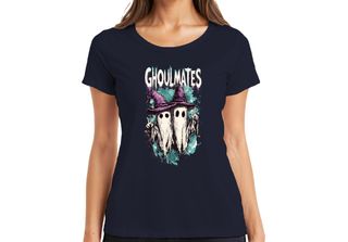 Ghoulmates Halloween Ghosts Ghost Couple Witch Hat Vintage Ladies T-Shirt, Navy…