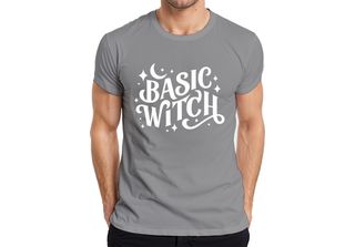 Maglietta Basic Witch Halloween Moon Stars Magical Witch Fan Gothic Uomo, Grigi…