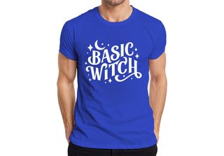 Maglietta Basic Witch Halloween Moon Stars Magical Witch Fan Gothic Uomo, Blu, L