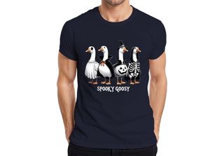 Spooky Goosy Halloween Geese Funny Scary Pumpkin Goose Witch T-Shirt Uomo, Navy…