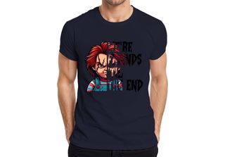Maglietta Uomo Chucky Doll Horror Scary Halloween Scar Dungarees Red Hair, Navy…
