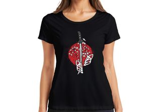 Maglietta Katana Samurai Kitsune Mask Sakura Cherry Blossom Japan Sun Donna, Ne…