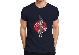 Maglietta Katana Samurai Kitsune Mask Sakura Cherry Blossom Japan Sun Uomo, Nav…