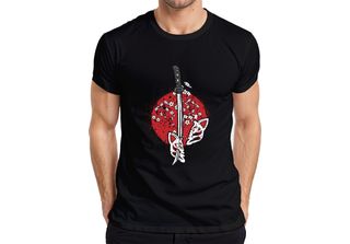 Maglietta Katana Samurai Kitsune Mask Sakura Cherry Blossom Japan Sun Uomo, Ner…