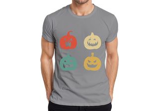 Maglietta Halloween Pumpkin Faces Vintage Retro Grunge Pumpkin Face Uomo, Grigi…