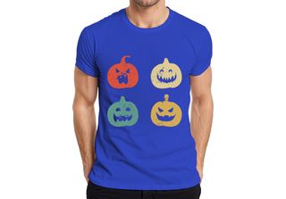 Maglietta Halloween Pumpkin Faces Vintage Retro Grunge Pumpkin Face Uomo, Blu, M