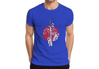 Maglietta Katana Samurai Kitsune Mask Sakura Cherry Blossom Japan Sun Uomo, Blu…