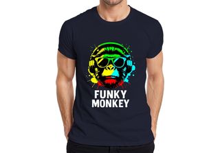 Maglietta Da Uomo Funky Monkey Headphones Sunglasses Music Dj Retro Colourful S…