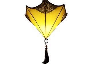 Lampada Da Soffitto In Pelle Berfu Beige-Giallo 50Cm | Lampada In Pelle Mediter…