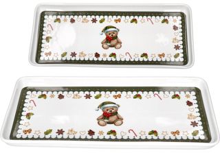 Mambocat Friend Set Di 2 Piatti Da Torta 35X15,5 Cm In Porcellana Natalizia
