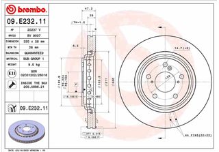2X Brembo Disco Freno 09.E232.11 Per Honda Odyssey (RC1 RC2 RC4) 47Mm 320Mm