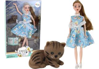 Lalka Dla Dzieci Emily Wiosenna DłUgie WłOsy Niebieska Sukienka Kotek