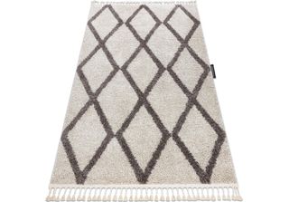 Tappeto Berber Troik Crema Frange Berbero Marocchino Shaggy Beige 120X170 Cm