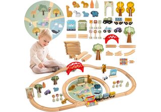 Zoo Ferroviario In Legno Con Tappeto Puzzle - Treno, Binari, Animali, Ponte E B…