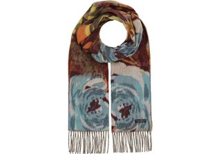 Fraas Sciarpa Cashmink Scarf With Romantic Floral Design True Blue Multicolore