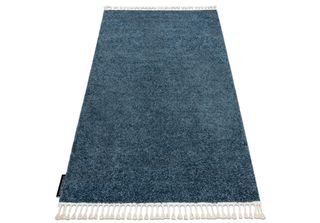Tappeto Berber 9000 Blu Frange Berbero Marocchino Shaggy Azzurro 80X150 Cm