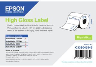 High Gloss Label - Die-Cut Roll: 76Mm X 127Mm, 250 Labels
