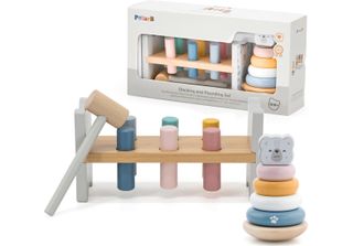 Viga Polarb Set Piramide Di Legno + Martello Orso Polare Montessori
