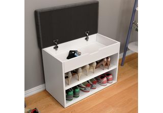 Oskar Store Panca Scarpiera Da Ingresso Titus, 60 X 45 Cm Con Ripiano, Bianco