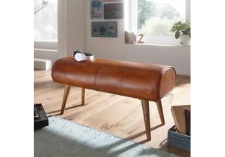 Finebuy Panca Panca In Vera Pelle / Legno Massiccio 100X53X40 Cm Panca Imbottit…