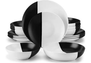 Servizio Di Piatti Marlito – 48 Pezzi – 12 Persone – Bianco/Nero – Piatti Piani…