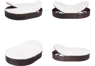 Vidaxl Lettino Da Esterno Con Cuscini In Polirattan Marrone - Lettino Da Sole -…