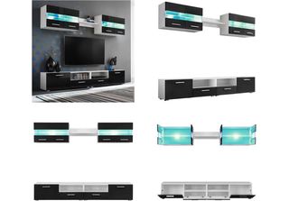 Vidaxl Set Di Pensili Tv 5 Pezzi Con Luci Led Nero Lucido - Pensile - Pensili -…