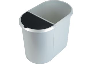 Helit Papierkorb Duo-System Silver Oval, Pe, Silber/Schwarz