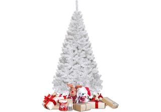 Costway Costa Albero Di Natale Artificiale Con Base In Metallo 150 Cm Bianco