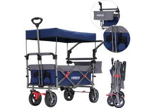 Arebos Premium Carrello Pieghevole Blu | Tetto, Freno, 100 Kg