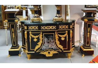 Casa Padrino Set Di Mobili Barocchi Nero/Oro - 1 Cassettiera Barocca E 2 Colonn…