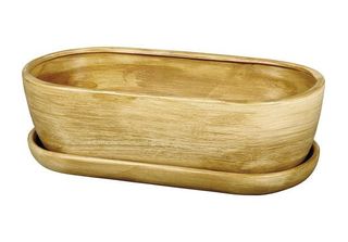 Scatola Di Cactus Kaktus O Teak Con Piattino 32 Cm Marrone Chiaro Opaco
