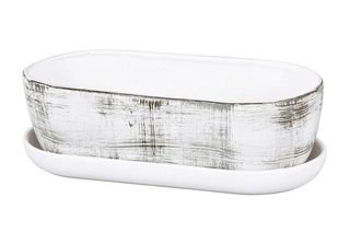 Scatola Per Cactus Kaktus Grid Con Piattino 34 Cm Bianco E Nero
