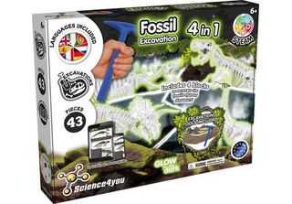 Science4You Science4You Fossil Excavation 4 In 1 Glow In The Dark