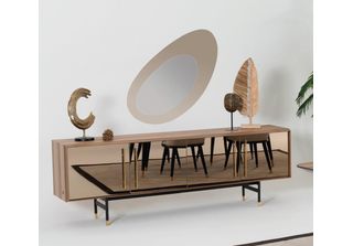 Mobile Credenza Specchio Soggiorno Nobile Design Legno 2Pz. Nuovo Lusso