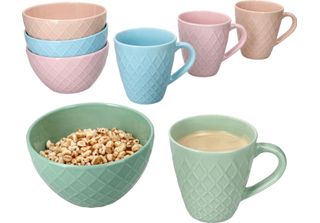 Mambocat Pastelli Set Di 8 Pezzi Di Ciotole E Tazze Con Motivo A Cialde Colorate