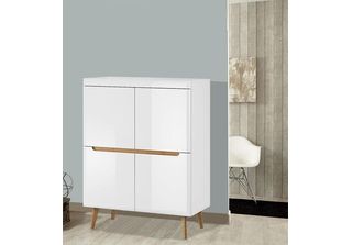 Cassettiera Credenza Highboard Soggiorno 107Cm Bianco Lucido Rovere Riviera