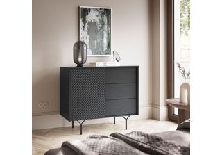 Cassettiera Raven 97X38X83Cm Nera Con Aspetto 3D