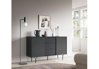 Cassettiera Raven 144X38X83Cm Nera Con Aspetto 3D