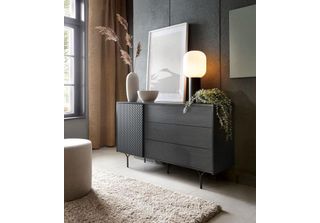 Cassettiera Raven 144X38X83Cm Nera Con Aspetto 3D