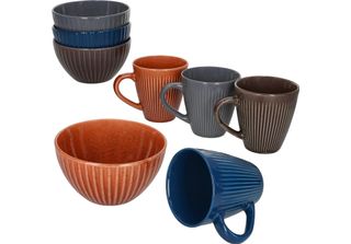 Mambocat Amor Set Da 8 Pezzi Ciotole E Tazze In Ceramica Con Scanalature 4 Colo…