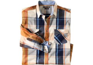 Atlas For Men - Camicia Da Uomo AF2514 (L) (Ecrù/Ocra/Blu Marino)